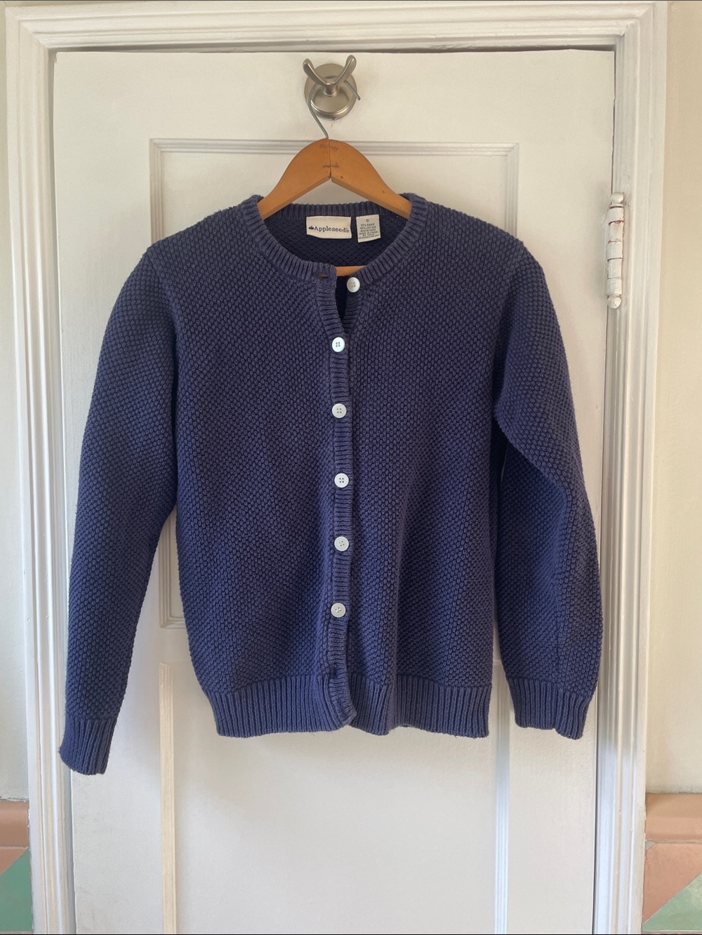 Vintage Navy Seed-Stitch Cardigan